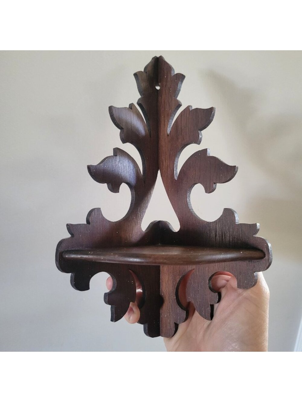 Vtg Small Wood Fretwork Corner Wall Shelf Scroll Products Co Rockford Ill 9.375"